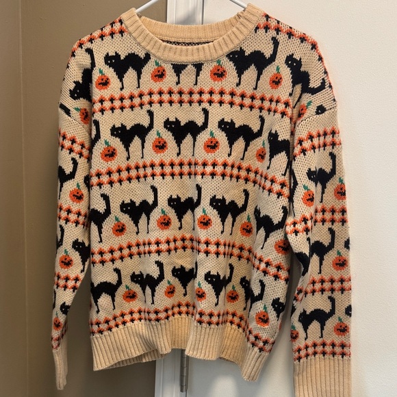 Halloween Cat and Pumpkin Sweater - Picture 1 of 1